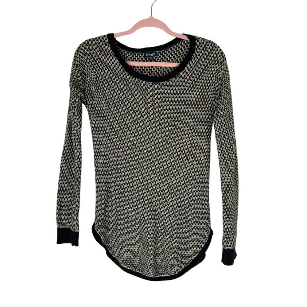 Splendid Black & Ivory Long‎ Sleeve Open Knit Tunic Sweater Comfy Top Size XS